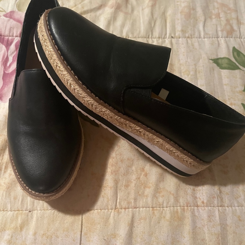 Black slip on wedge espadrill loafer.  Size 6